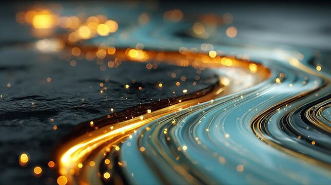 Abstract Liquid Metal Circuit Waves Flowing in Motion (AI Generated)