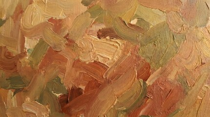 Fototapeta premium Vibrant oil painting texture showcasing expressive impasto brushstrokes, a rich tapestry of warm earthy tones creating an abstract, dynamic surface with depth and artistic movement