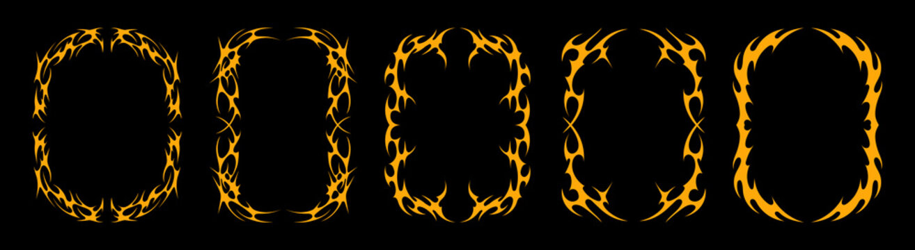 Abstract neo tribal frames collection. Symmetrical Y2K tattoo style borders for posters, covers and graphic design