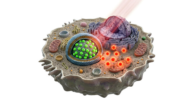 3D Render of Photodynamic Therapy Nanoparticle Producing Singlet Oxygen in Cancer Cell