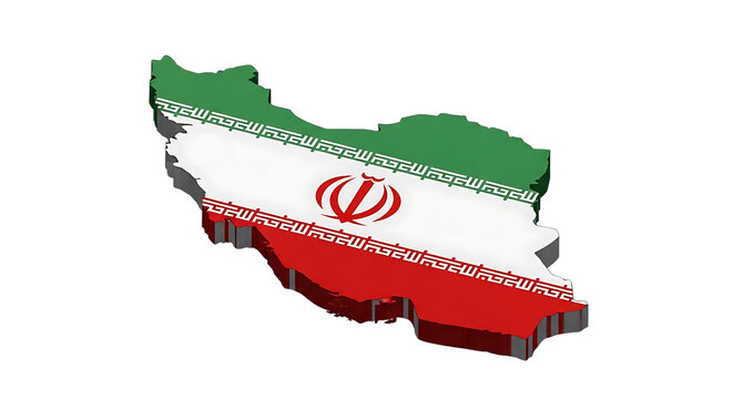 A striking 3d rendering showcases the national flag of iran superimposed upon a detailed map of the country's geographical shape