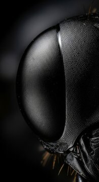Extreme Macro View of a Black Insect's Compound Eye