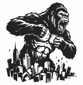 Raging Titan: Urban Destruction Gorilla Ink Art