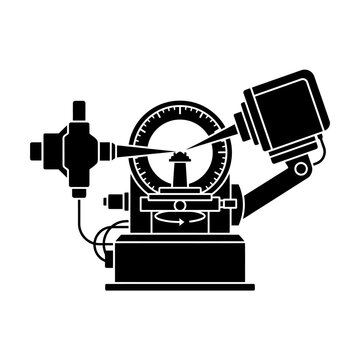 Goniometer icon, a device used for measuring angles, especially the angles between the faces of crystals, in a scientific laboratory setting.