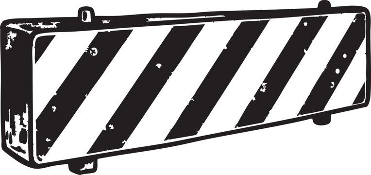 A construction barrier block with striped hazard warning lines vector silhouette illustration representing road blocks safety zones under development or forbidden access isolated on white