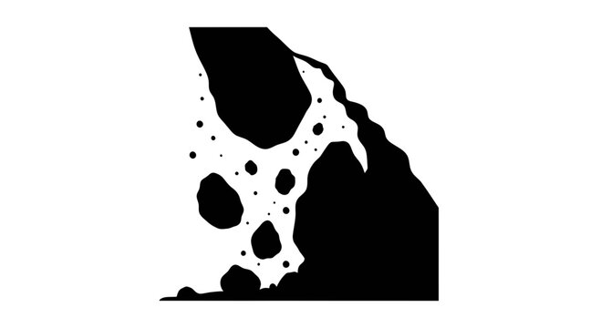 Rockfall and landslide silhouette vector illustration on white