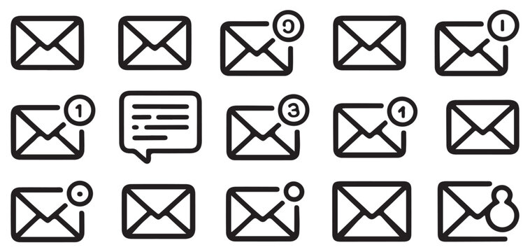 Unread email message icons with number notification badges Vector Illustration Eps 10