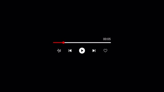 Music player progress bar template on transparent background , Audio music timeline bar moving with track 4k video, modern audio music player interface design, video track player.media player overlay
