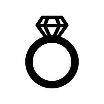 Black diamond engagement ring icon isolated on white background minimalist design