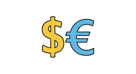 Obraz premium Dollar and Euro currency symbols flat vector illustration