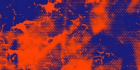 Abstract halftone pattern with red and blue graffiti splashes and drips on dark background, representing modern street art and pop art concept. Vector illustration © Moh