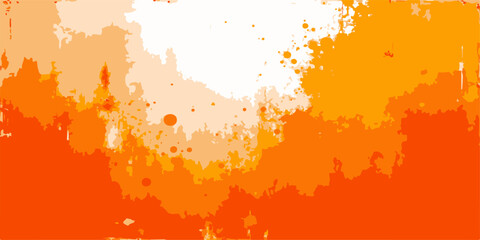 Obraz premium Artistic orange grunge background with an abstract watercolor splash and autumn leaf pattern featuring colorful ink splatters on a textured vector design
