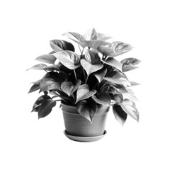 Potted houseplant in halftone style, isolated on white background, minimal monochrome illustration of indoor plant, home decor and gardening concept. © Ксения Раневская