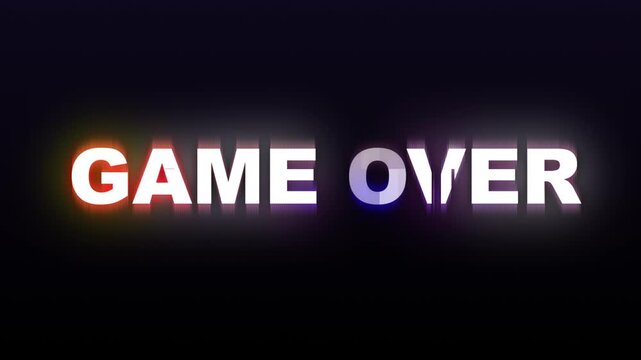 Retro gaming nostalgia: glitching game over screen on vintage tv