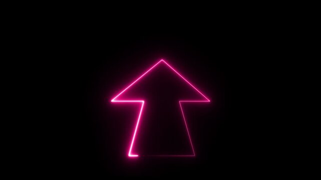 Arrow-shaped neon sign. glowing arrow top on black red top text with arrow pointing,