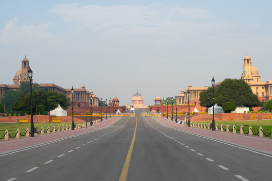Wide Angle View of North and South Block with Rashtrapati Bhavan.