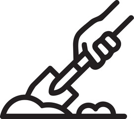 Hand holding a shovel digging into the ground icon © Mohammed