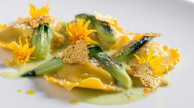 squash blossom ravioli with epazote cream sauce