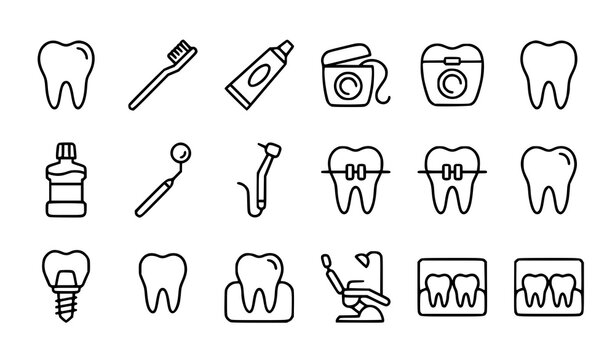 Dental care outline icons set editable stroke stomatology medical line vector pack pixel perfect 64x64 grid