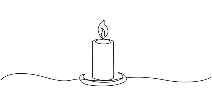 One line drawing of Burning fire candle. continuous line candlelight icon isolated on a white background. Hand-draw candle light flame vector illustration. candle for print, banner, logo, or symbol.