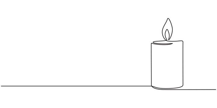 One line drawing of Burning fire candle. continuous line candlelight icon isolated on a white background. Hand-draw candle light flame vector illustration. candle for print, banner, logo, or symbol.