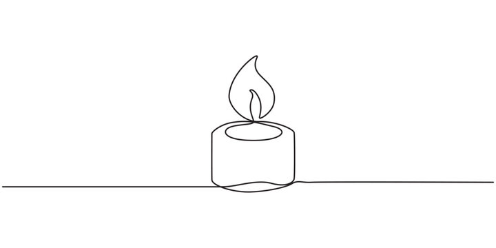 One line drawing of Burning fire candle. continuous line candlelight icon isolated on a white background. Hand-draw candle light flame vector illustration. candle for print, banner, logo, or symbol.