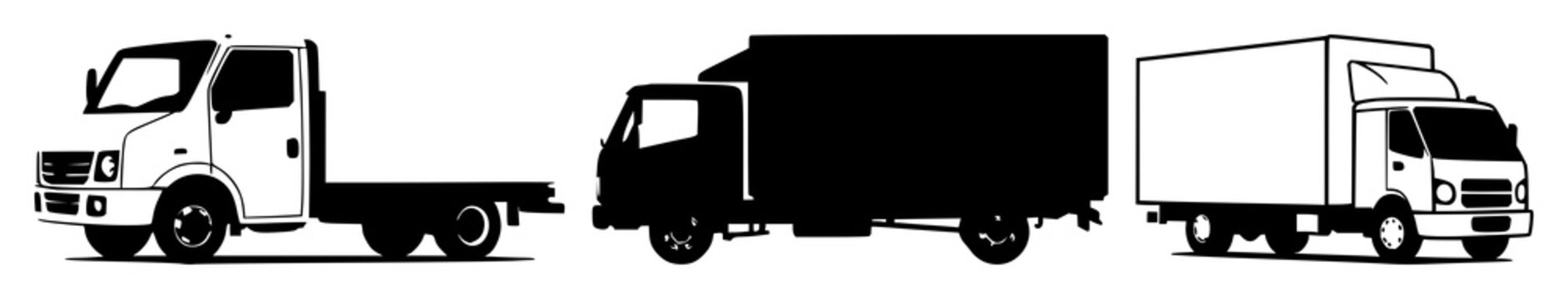 Moving truck solid icon set with black vector illustration featuring transportation, delivery, logistics with moving and shipping