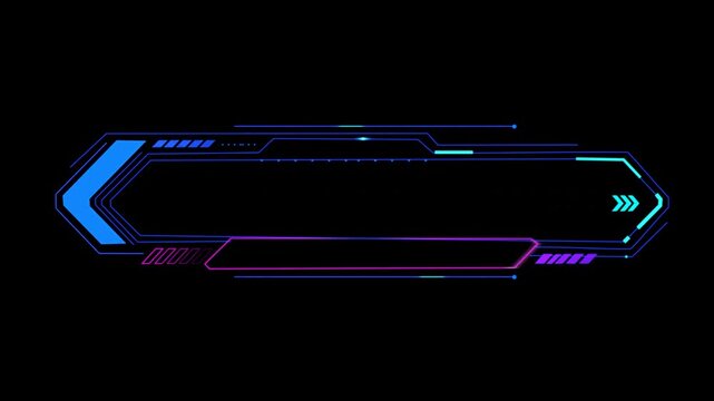Futuristic Title Bar Animation. Neon HUD High-Tech Interface Frame On A Dark Background. Empty Space For Text. Modern And Digital  Gaming Content, Cyberpunk , And Advanced Motion Graphics