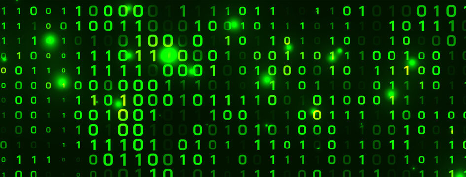 Modern Binary code concept digital green banner for programming and coding