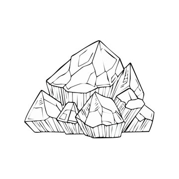 Illustration of cluster of geometric crystal formations with sharp facets and internal lines