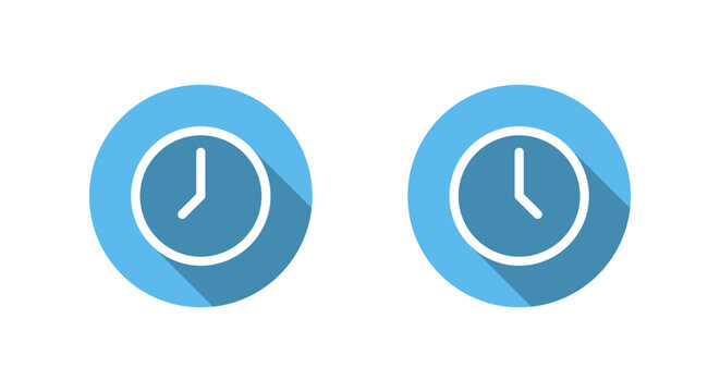 Clock, time icon with long shadow. Schedule symbol