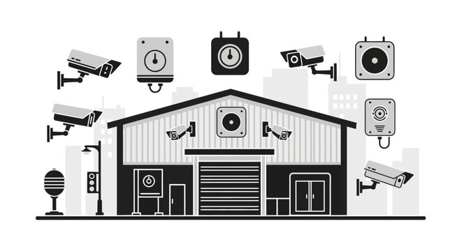 Security Cameras On Building Exterior.