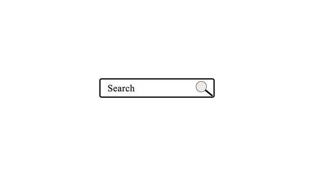 Search bar animation with magnifying glass. Search bar digital interface element. Search bar technology graphic on black background.