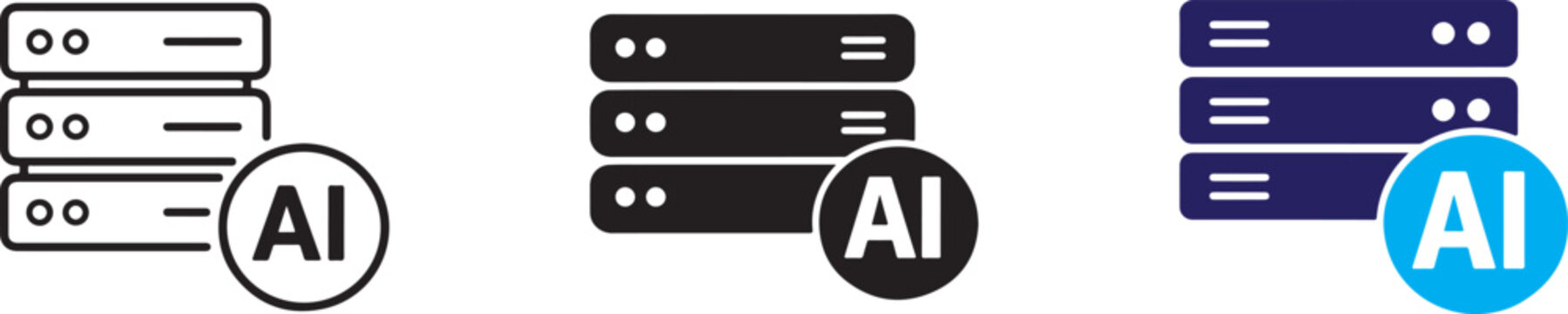 AI data center icon set with server cloud storage and network computing technology symbols vector.