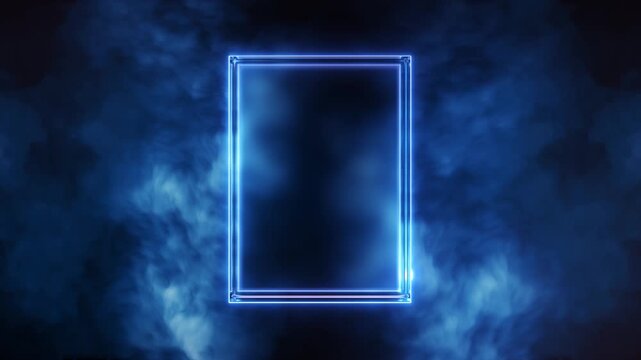Futuristic glowing neon light frame portal mysterious dark smoky clouds reflections light digital cyberpunk style frame sci fi line virtual reality technology digital circuit virtual reality cyberpunk