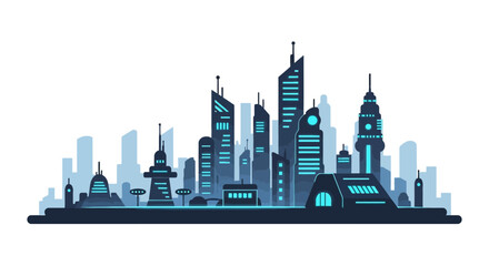 Obraz premium Futuristic Cyber City Skyline Vector Illustration