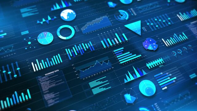 Business intelligence financial performance Digital data graph processing investment business statistics, Market data Infographics animation, market data analysis reports, with infographics background