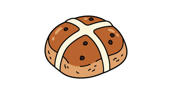 Hand drawn vector illustration of a traditional hot cross bun