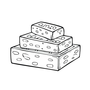 Three stacked perforated bricks simple line drawing graphic element for construction and building concepts