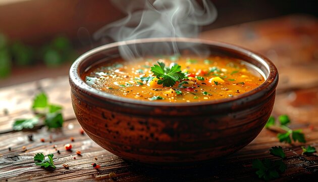 Dampfende Suppe Detailaufnahme rustikal