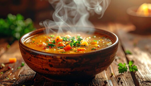 Dampfende Suppe Detailaufnahme rustikal