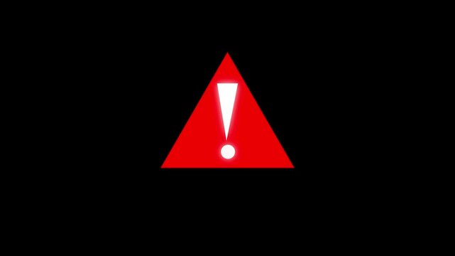 Warning sign animation with red exclamation mark. Warning sign digital alert symbol. Warning sign technology security graphic on black background.