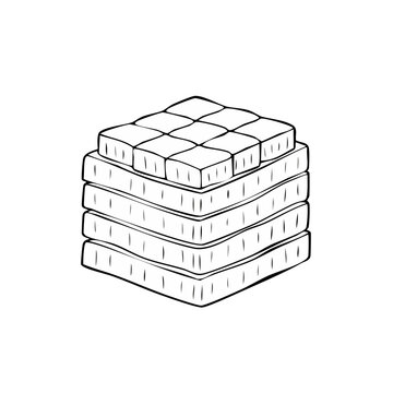 Stack of firm mattresses in a simple line drawing style illustration