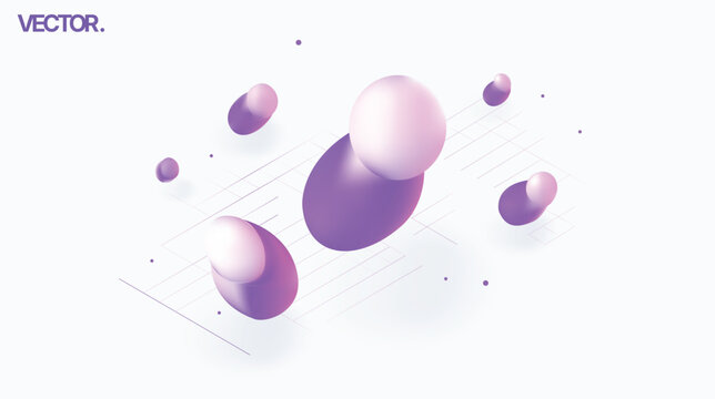 Abstract 3D Purple Blobs on White Minimal Background Futuristic Gradient Shapes