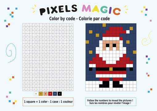 Pixel art &agrave; colorier repr&eacute;sentant le p&egrave;re No&euml;l