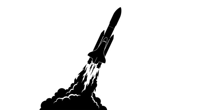 Black silhouette of a rocket launching into space exploration