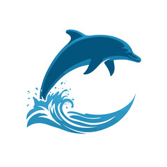 Obraz premium A blue dolphin jumping out of water.