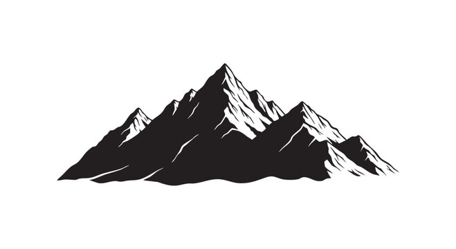 Mountain range silhouette with rugged peaks and valleys, illustrating a majestic and natural landscape with snowy facets.