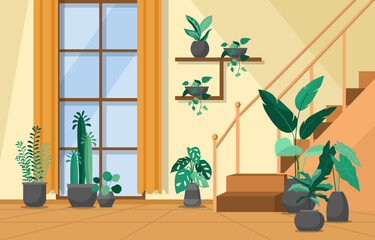 Tropical Houseplant Green Decorative Plant Interior House Illustration © Abubakkar