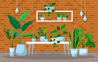 Tropical Houseplant Green Decorative Plant Interior House Illustration © Abubakkar